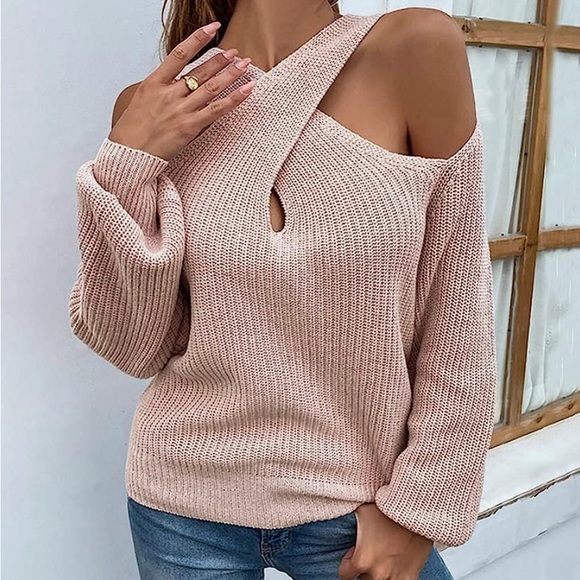Crisscross Halter Cold Shoulder Cut Out Knit Sweater Size XS - Picture 3 of 9